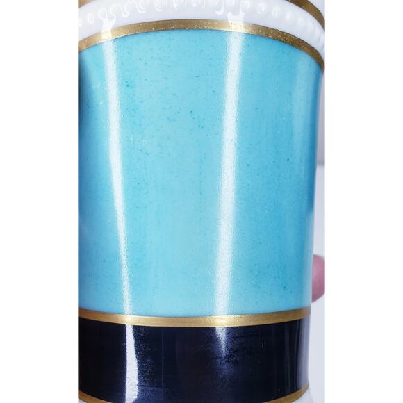 Vintage MOTTAHEDEH DESIGN Pair of 5 1/2" Vases Black Aqua & Gold - Picture 12 of 14